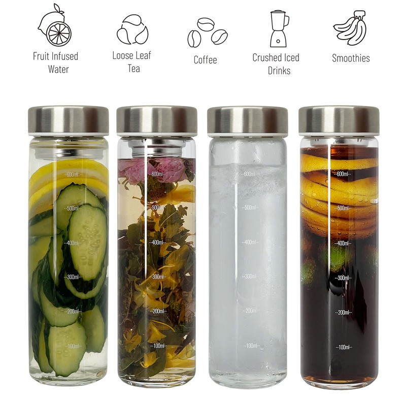 23oz Borosilicate Glass Water Bottles with Stainless Steel Lid -