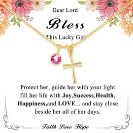 DORANA Graduation Gifts for Girls,Cross Necklace for Girls Birthstone Confirmation Gift for Teen Christian Baptism Gifts for Kids First Communion Gift for Daughter Teenage Girl Age,October