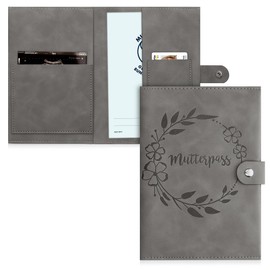 kwmobile Maternity Log Cover Made of Faux Leather in Nubuck Leather Look - Cover for German Maternity Log with Extra Compartments - Cover Heart Brush Grey, gray, Mutterlog Flower Wreath 22