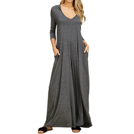 Jacansi Womens Loose Plain Plus Size Long Dresses Long Maxi Dress with Pockets (001-Dark Gray, 2XL)
