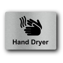 Metallic Silver Hand Dryer Sign - UV Printed Aluminium Instructional Signage for Indoor & Outdoor Use - Self-Adhesive Peel and Stick Backing - Easy Installation - Business Restroom Directional Sign