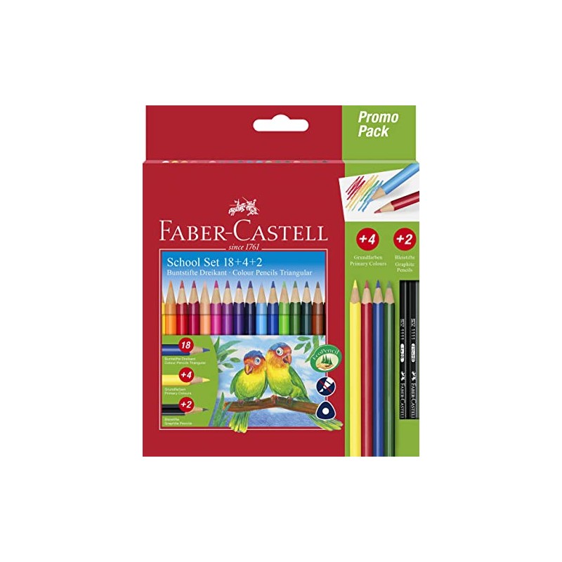 FABER-CASTELL 201597 - Buntstifte Set Colour Grip dreikant, 24-teilig, inkl.
