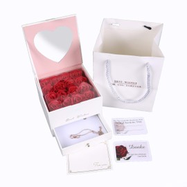 Romeo&Love Rose Gift Box White Jewellery Box Make-Up Cosmetic Box Case Rose Box Flower Box Jewellery Box Jewellery Box with Desired Engraving Valentine's Day Birthday Anniversary Wedding Gift