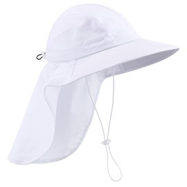 Connectyle Men's Women's UV Protection Sun Cap for Fishing Hat with Neck Flap Cover Adjustable Wide Brim Bucket Hats White