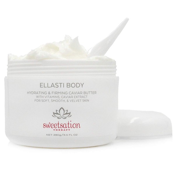 Sweetsation Therapy / YUNASENCE ELLASTIBODY Hydrating Firming Caviar Butter Moisturizing Cream, with Caviar Extract, Vitamin E, Reishi, Avocado & Green Tea. 9.5oz. Nourishing, for soft, hydrated, comforted skin.