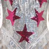 IWEMEK Sequin Sparkle Stars Fringes Bodysuit Leotard Rave Outfit for