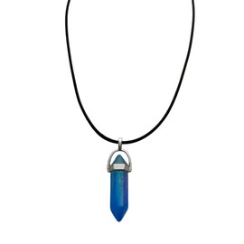 VIE Double Point Pencil Pendant, Black String, Aqua Aura Quartz