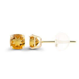 14K Yellow Gold Plated Sterling Silver 4mm Cushion Natural Citrine November Birthstone Genuine Stud Earrings For Women