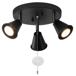 SEEBLEN 3-Light Industrial Directional Track Lighting with Pull Chain On/Off, Black Ceiling Spotlight, Morden Flush Mount Kitchen Light for Hallway,Dining Room,Porch,Office.Gu10 Bulbs Included