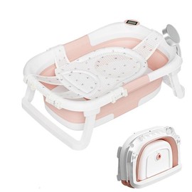 Napei Collapsible Baby Bathtub for Infants to Toddler with Real-time Temp Monitor+Floating Cushion,Foldable Baby Bath Tub Set Applicable ,Perfect Portable Travel Baby Tub for Newborns Boy Brand: Napei - Color: Basic Style - Pink - Bath Net