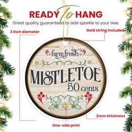 Farm Fresh Mistletoe Wood Grain Ornament - Christmas Holiday Traditional Family Tree Ornament - Xmas Tree Decoration - Fun 2024 Christmas Ornament - 3" Round Ceramic Ornament - Printed in USA AAC008