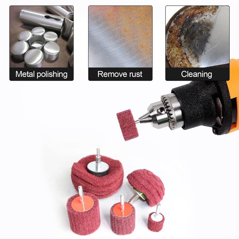 6PCS Non Woven Abrasive Buffing Polishing Wheel Drill Attachment Set,Scouring