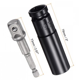 Boxonly 1/2" Drive Socket Accessory Set 16mm Deep 6-Point Impact Socket 3" Length and 1/4" Hex Shank Adapter