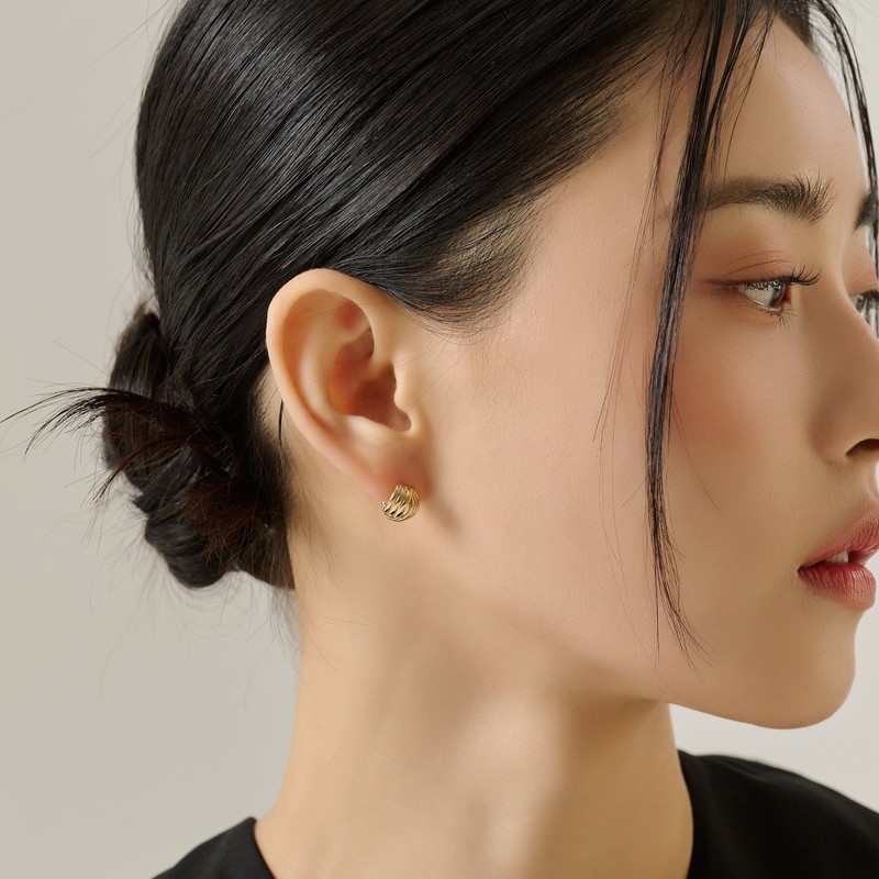 Gold&Deer 14K Goldfield Knit Twisted One-Touch Earrings White Gold /