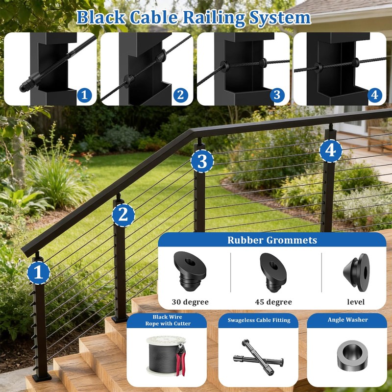 Cable Railing Rubber Grommets 50 Pack Protective Sleeves for 1/8