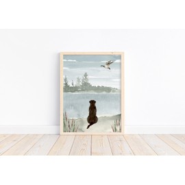 Watercolor Duck Hunting Chocolate Lab Nursery Mallard Duck Unframed Print Rustic Outdoor Hunter Themed Decor