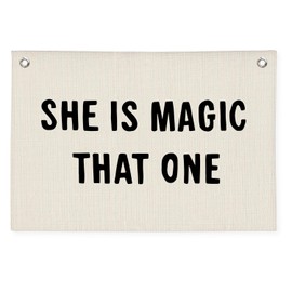 PLKMN She Is Magic That One Canvas Banner, Girls Room Decor, Inspirational Banner Wall Hanging Banner Flag Decor for Nursery Classroom School Playroom Kids Room