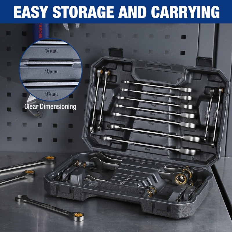 WORKPRO 22-Piece Ratcheting Wrench Set, Ratchet Combination Wrench Sets with