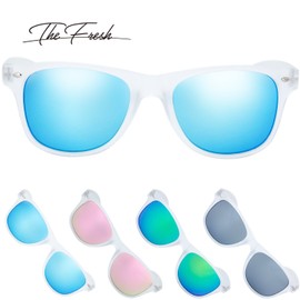 The Fresh Matte Frosted Frame Reflective Colored Mirror Lens Horn Rimmed Sunglasses with Gift Box (1-Frost, Blue Sky Mirror)