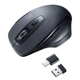 Sanwa Supply Silent Wireless Blue LED Mouse with Type-C and A Connectors Large 5 Buttons MA-WBLC169BK