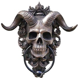FitBest Door Knocker, Horned God Skull Wall Decor, Resin Modern Door Knocker with Cast Iron Ring, 13.5*11*3cm, 1 Piece