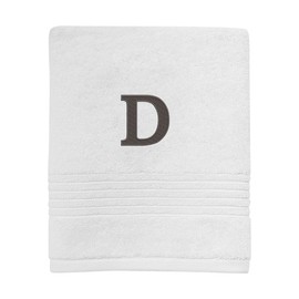 Avanti Linens - Monogram Embroided Hand Towel, 100% Cotton Bathroom Decor, D, White/Gray