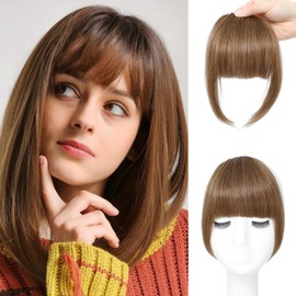 Clip In Bangs Human Hair Bangs French Bangs Clip On Bangs For Women Medium Brown Bangs Hair Clip Fake Bangs Clip In Bangs Real Human Hair Thick Bangs Hair Bangs Clip In(French Bangs,Medium Brown)