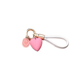 POKSRI car keychain for women,Leather key chain, love heart-shaped charm,girl key ring,smiley face Fob Key Keychains with Rotatable Snap Swivel,Pink