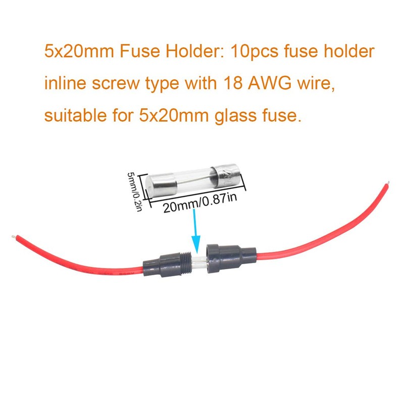 XFFCSEC Fuse Holder Kit:10pcs 18 AWG Screw Type 5X20 Inline