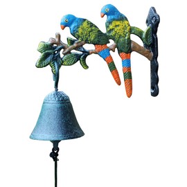 sleeri Cast Iron Decorative Door Bell, Outside Door Decoration Hanging Hand Bell - Cast Iron Dinner Bell for Outside, Parrot, Small Size, Hanging Dinner Bell for Playhouse Outside, Decoration