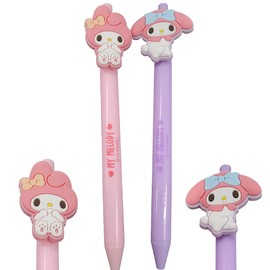 My Melody Mascot Ballpoint Pen Set (0.5mm, Black Ink) - 2 pcs (Pink & Purple) - Cute Character Design, Smooth Writing, Comfortable Grip, Retractable - Perfect for School Supplies, Office, or Gifting