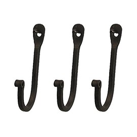 Early American Single Prong Wrought Iron Hooks, Set of 3 - Rustic Curved Metal Fasteners - Decorative Colonial Wall Décor