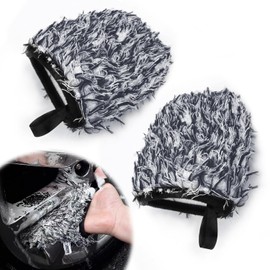 Car Wash Mitt (2 Pack) Wheel Mitt, Car Wash Gloves, Microfiber, Multi-functional Car Wash Mitt, Mini Mitt, Washable Car and Tire, Portable, No Shedding, Scratch-Resistant, Strong Water Absorption