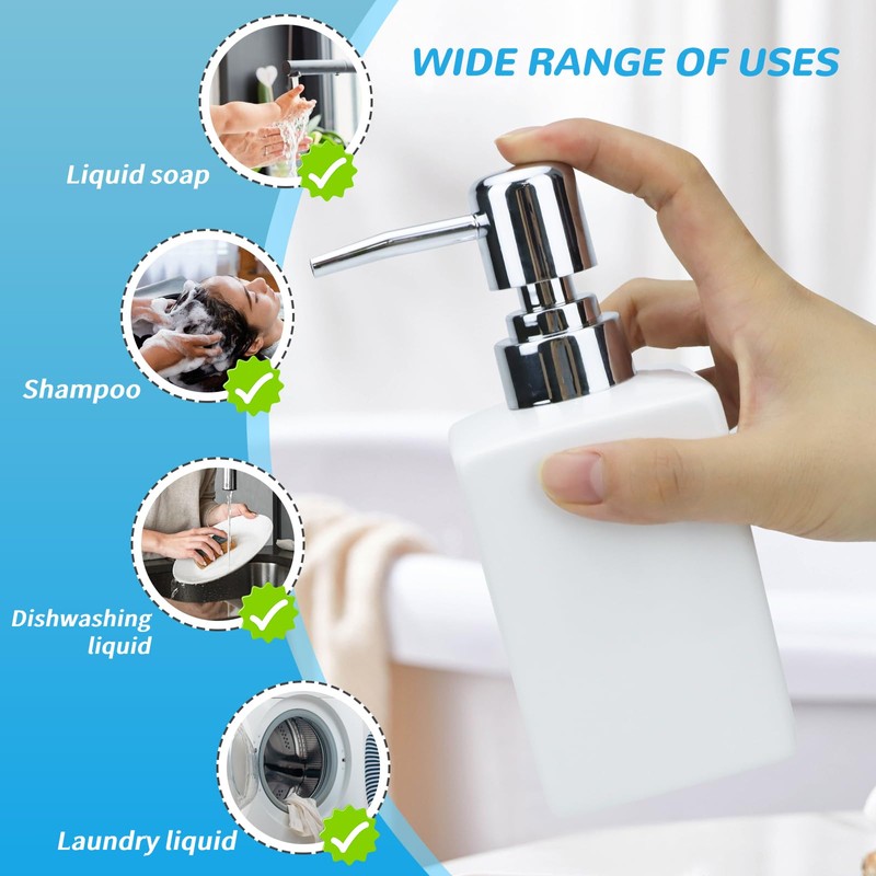 AstraLoom 320ml Liquid Soap Dispenser, Refillable Square Ceramic Design, Long