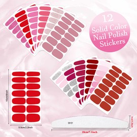 XEAOHESY 12 Sheets Pink Solid Color Nail Wraps for Short Nails Red Color Nail Polish Strips Stickers Self-Adhesive Nail Stickers Full Nail Wraps for Women Nail Art with Nail File