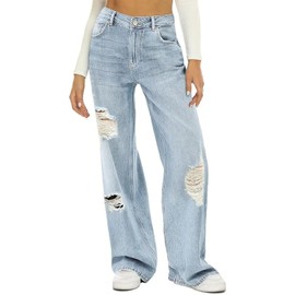 HDLTE Women's Wide Leg High Waist Baggy Jeans - Loose Boyfriend Denim Pants - Y2K 90s Style