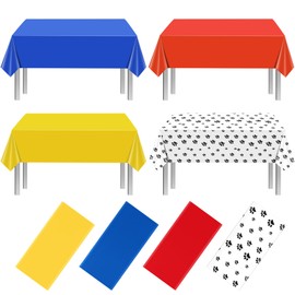 4 Pack Paw Print Plastic Tablecloths, Blue Red Yellow Puppy Table Cloth Disposable Rectangle Table Covers for Kids Birthday Party, Dog Puppy Birthday Party Decorations and Supplies, 108 * 54inch