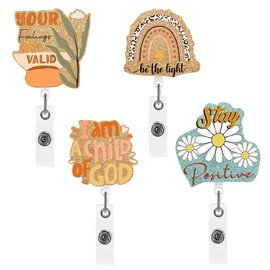 4-Piece ID Card Holder for Nurses, Retractable ID Card Holder with Lanyard and Clip, Nurse Accessories with Creative Pattern for ID