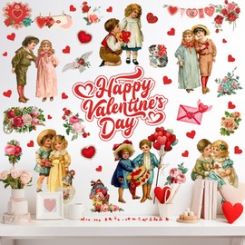 JarThenaAMCS 9 Sheets Valentine's Day Wall Decals Vintage Victorian People Rose Heart Wall Stickers Romantic Mural Wall Decor for Wedding Anniversary Birthday