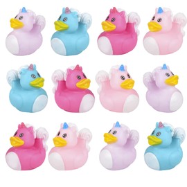The Dreidel Company Patos de juguete de pato de goma de unicornio para niños, baño, cumpleaños, baby showers, verano, playa y piscina, 2 pulgadas (paquete de 12)