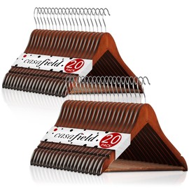 Casafield - 40 Walnut Wooden Suit Hangers - Premium Lotus Wood with Notches & Chrome Swivel Hook for Dress Clothes, Coats, Jackets, Pants, Shirts, Skirts