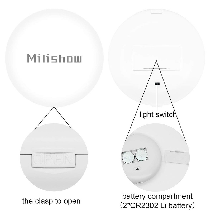 Milishow Travel Mirror with LED Lighted, 1x/10x Magnification Compact Mirror