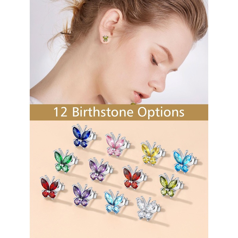 FindChic Sterling Silver Butterfly Earrings for Women May Birthstone Bling