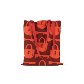 Bonamaison Bedruckte Einkaufstasche mit Roten Langen Henkeln, Wiederverwendbare, Tasche, Faltbar, ​Stofftasche, Größe: 34 x 40 Cm