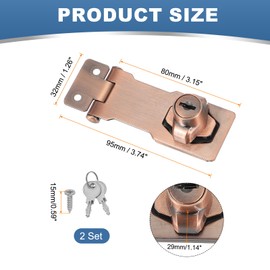 MECCANIXITY Twist Knob Keyed Hasp Locks Safety Packlock Clasp Hasp Latches with Keys & Screws 3 Inch for Window Barn Drawer Cabinet Garage Closets Doors (Pack of 2, Red)