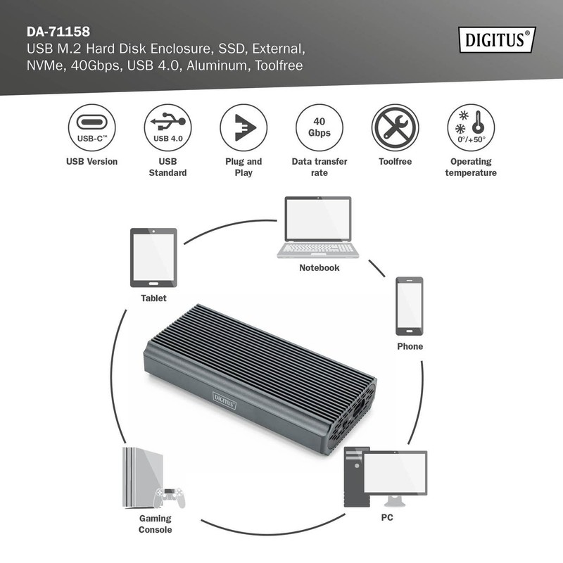 DIGITUS M.2 NVMe SSD Enclosure - USB 4.0 - 40Gbps