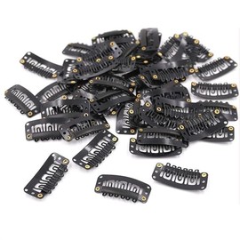 LALOCAPEYO 50 Pcs Metal U-Shape Wig Clips, 6 Teeth 32MM Small Snap Comb, Hair Extension Clips, Wig Accessories (Black)