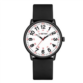 CHEETAH Watches for Nurse Men Women Medical Professionals, Students with Luminous Easy Read Dial in White, Second Hand 24 Hour, Waterproof Silicone Band in Black