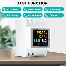 DEWIN Electric Meter, 6 in 1 Digital Energy Meter 100A Single Phase DIN Rail Electricity Meter Ammeter Voltmeter Power Electricity Volt Amp Watt KWh Meter AC40-300V