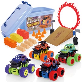 Wheelz Monster Truck Stadium Set - Monster Truck Toys For 3-6 Year Old Boys - Includes 4 Monster Trucks, Storage Tub & Accessories - Boys Car Toys Age 3 Plus